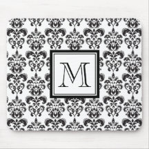 Motif noir 2 de damassé avec votre monogramme tapis de souris