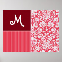 Motif rouge de damassé affiches