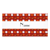 Motif rouge nommé personnalisé de base-ball photocarte customisée