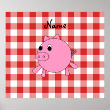 Motif rouge personnalisé de guingan de porc nommé posters
