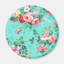 Motif rouge-rose élégant vintage de roses jaunes magnets pour réfrigérateur