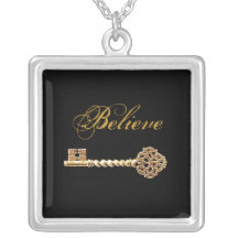 Motivational Lucky Charm Gold Key Believe Necklace