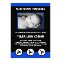 Motocross Dirt Bike Birth Announcement Blue/Black