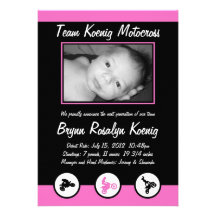 Motocross Dirt Bike Birth Announcement Pink