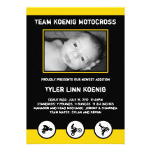 Motocross Dirt Bike Birth Announcement Yellow