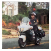 Motorcycle Cop on Patrol Ceramic Tile