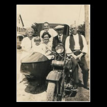 motorcycle family and sidecar postcards