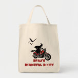 Motorcycle halloween witch & bats tote bags