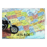 Motorcycle on Map of USA, LETS RIDE Greeting Cards