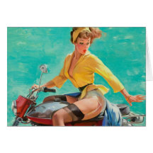 Motorcycle Pinup Girl - Retro Pinup Art Cards