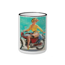 Motorcycle Pinup Girl - Retro Pinup Art Mugs
