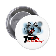 Motorcycle Racing 7th Birthday Pinback Buttons