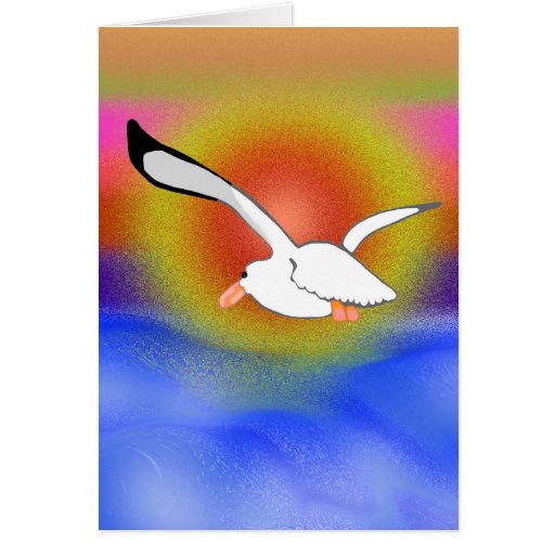 Mouette et coucher du soleil cartes de vœux