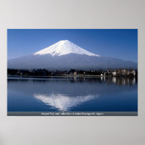 Mount Fuji and reflection in Lake Kawaguchi, Japan Print