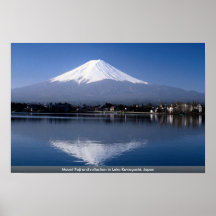 Mount Fuji and reflection in Lake Kawaguchi, Japan Print