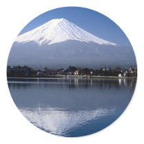 Mount Fuji and reflection in Lake Kawaguchi, Japan Round Stickers