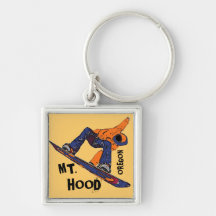 Mount Hood Oregon orange blue snowboard keychain