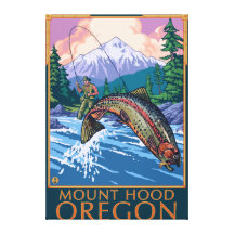 Mount Hood, OregonFisherman Scene Gallery Wrapped Canvas