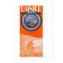 Mount Rainier Poster - Horseback Riding Postcard