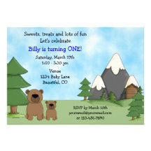 Mountain Bears 1st Birthday Invitation for Boys