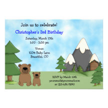 Mountain Bears Birthday Invitation for Boys
