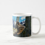 Mountain Black Wolf Resting by Trees Wildlife Art Mugs