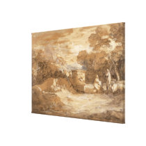Mountain Landscape with Figures, Sheep and Fountai canvas prints