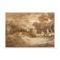 Mountain Landscape with Figures, Sheep and Fountai posters