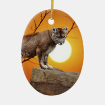Mountain lion at sunset ornaments