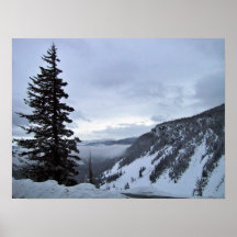 Mountain overlook with snow posters