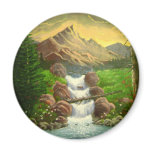 Mountainside Splash: Handmade Landscape Painting magnets