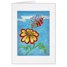 Mouse Bumble Bee and Valentine Flower Greeting Card