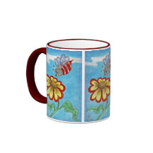 Mouse Bumble Bee and Valentine Flower Mugs