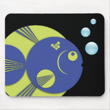 Mousemat, Circle Fish, blue lime green, bubbles Mouse Pads