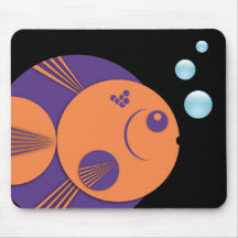 Mousemat, Circle Fish, purple orange, blue bubbles Mouse Pad