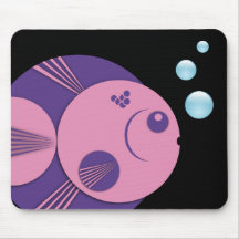 Mousemat, Circle Fish, purple pink, blue bubbles Mousepad