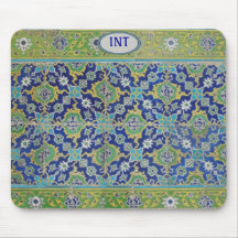 Mousepad Blue Green Antique Tile Add Initials!