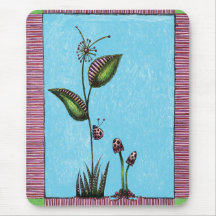 Mousepad, Flower Ladybug Mushrooms Sketch