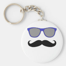 Moustache and Blue Sunglasses Humour Keychain