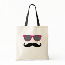 Moustache and Pink Sunglasses Humour Canvas Bags