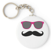Moustache and Pink Sunglasses Humour Keychain