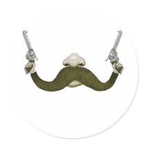 Moustache Cowboy Round Stickers