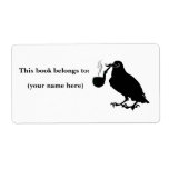 Moustache crow bookplate, square labels