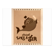 Moustache Fish - Drink Like a Sir Postcard