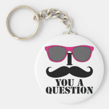 Moustache Humour with Pink Sunglasses Keychains