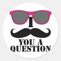 Moustache Humour with Pink Sunglasses Round Stickers