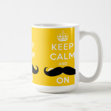 Moustache Keep Calm and Carry On | Yellow Coffee Mugs