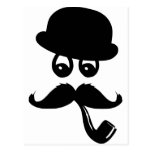 Moustache mit Augen, Pfeife und Hut Postkarte