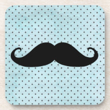 Moustache noire drôle sur le pois bleu turquoise sous-bock
