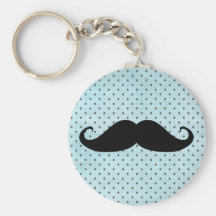 Moustache noire drôle sur le pois bleu turquoise porte-clefs